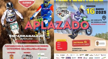 La Prueba del Campeonato de Motocross en Esparragalejo queda APLAZADA, tanto la Copa de España de MX Clásicas , como el MX Infantil, prevista para el 16 de marzo, debido a la climatología.
